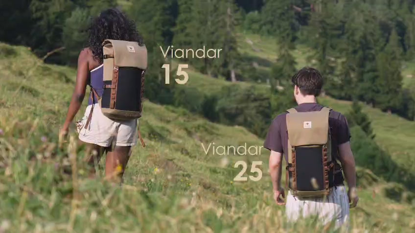Load video: Viandar 25l –Lightweight Heritage from Trail to TownDesigned for hiking,mountaineering, or gear-heavy days in the city, the Viandar 25l offers moreroom without sacrificing its vintage alpine charm. Made from sustainable materialsand built for repairability, it features a dedicated 14&quot; laptopcompartment, large side-access zipper, front-pocket, and dual side-pockets forefficient organization. Light, soft, and adaptable hip-belts with pockets addextra support outdoors and can be easily removed for a cleaner, sleeker look ineveryday use. With smart-repair features and all-day carrying comfort, it’syour versatile companion from trail to town.